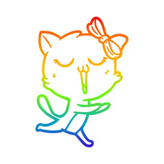 rainbow gradient line drawing cartoon cat