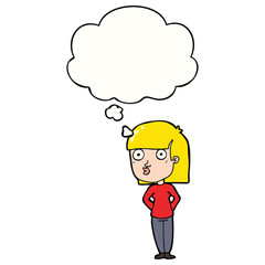 cartoon woman staring and thought bubble