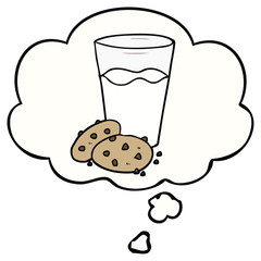 cartoon cookies and milk and thought bubble