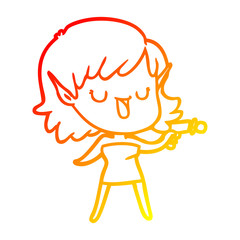 warm gradient line drawing cartoon elf girl