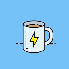 Coffee energy line icon. Morning caffeine power boost hot drink symbol isolated on blue background. Vector illustration.