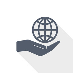 Hand protect the earth flat design vector icon