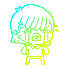 cold gradient line drawing cartoon girl crying