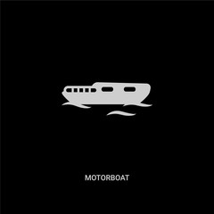 white motorboat vector icon on black background. modern flat motorboat from nautical concept vector sign symbol can be use for web, mobile and logo.