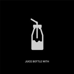 white juice bottle with straw vector icon on black background. modern flat juice bottle with straw from party concept vector sign symbol can be use for web, mobile and logo.