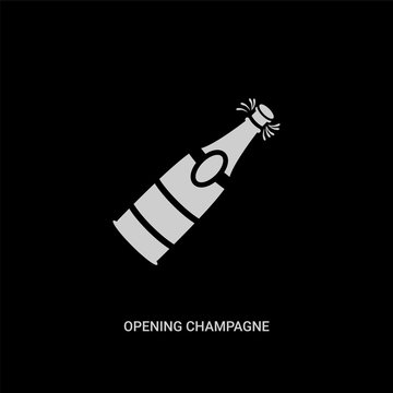 white opening champagne bottle vector icon on black background. modern flat opening champagne bottle from party concept vector sign symbol can be use for web, mobile and logo.