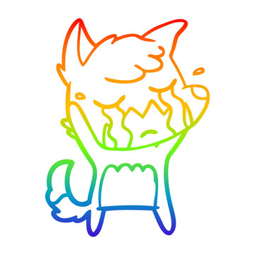 recommend clip art: rainbow gradient line drawing crying fox cartoon