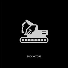 white excavators vector icon on black background. modern flat excavators from transportation concept vector sign symbol can be use for web, mobile and logo.