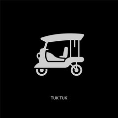 white tuk tuk vector icon on black background. modern flat tuk from transportation concept vector sign symbol can be use for web, mobile and logo.
