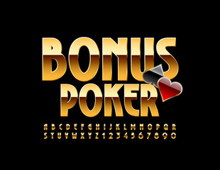 Vector premium Emblem Bonus Poker with cards. Elite Golden Font. Luxury  Alphabet Letters and Numbers