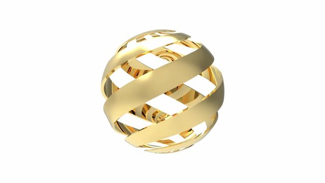 3d rendering of a golden spiral turning around loopable in white background