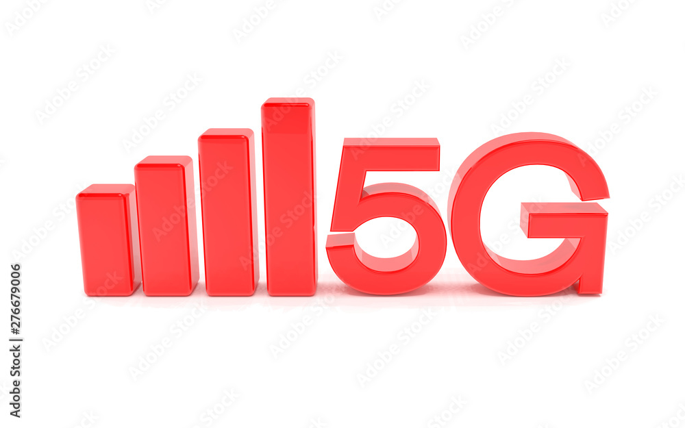 Aufkleber 3d rendering of the fast 5g mobile network - red