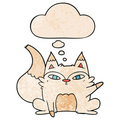 cartoon arctic fox and thought bubble in grunge texture pattern style