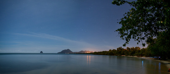 Night sky with star on a deck front of Caribbean sea Martinique Island