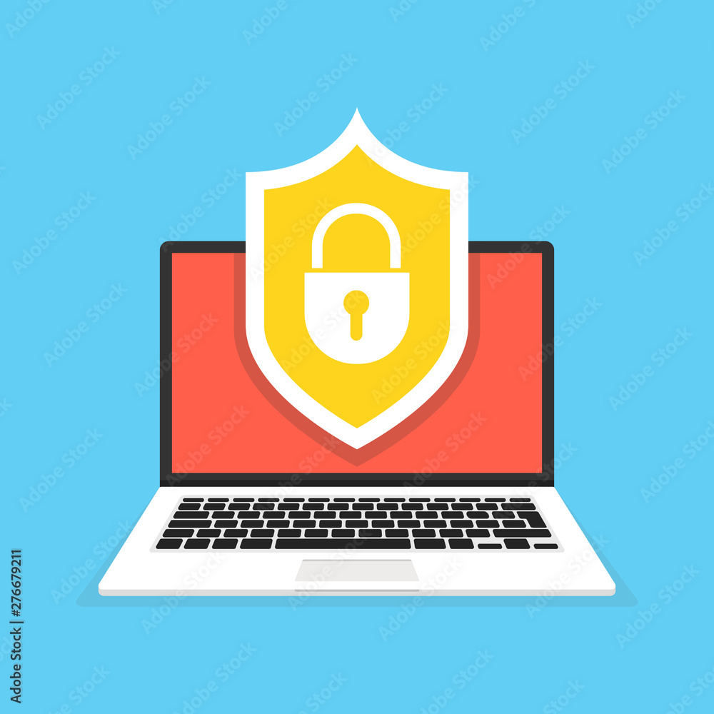 Aufkleber computer security concept. laptop with shield and lock on the screen. vector illustration.