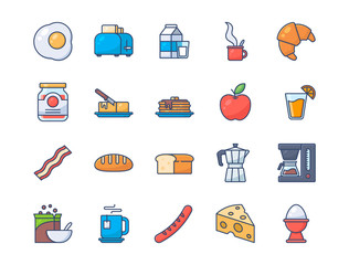 breakfast icon. Set of breakfast icons. Fill outline style icon.