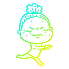 cold gradient line drawing cartoon annoyed old lady
