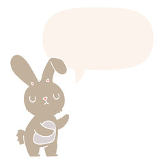 cute cartoon rabbit and speech bubble in retro style