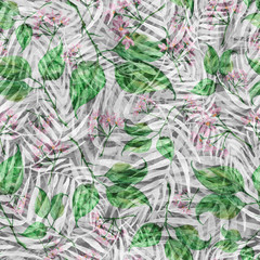 Watercolor Tropical leaves. leaves of a tree, palms, bamboo, branch, flower, abstract splash. Watercolor abstract seamless background, pattern, spot, splash of paint, blot, divorce, color. Tropic
