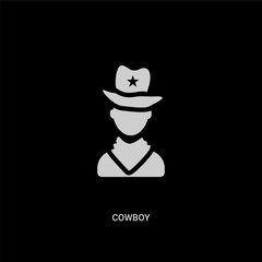 white cowboy vector icon on black background. modern flat cowboy from united states of america concept vector sign symbol can be use for web, mobile and logo.