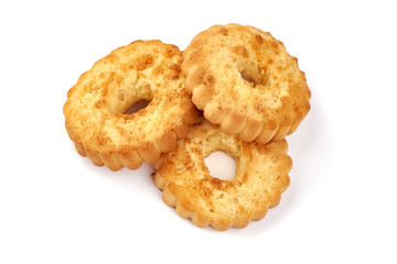 Homemade shortbread cookies, close-up, isolated on white background