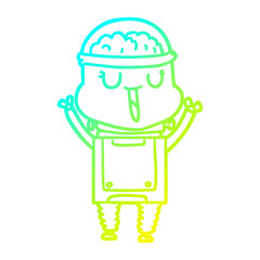 cold gradient line drawing happy cartoon robot