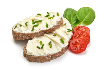 Feta cheese sandwich, close-up, isolated on white background