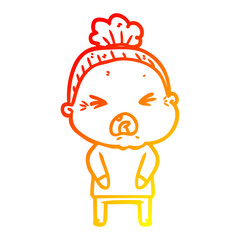 warm gradient line drawing cartoon angry old woman