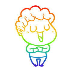 rainbow gradient line drawing laughing cartoon man