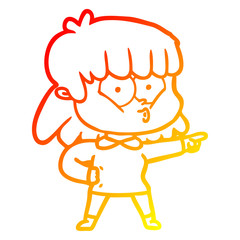 warm gradient line drawing cartoon whistling girl