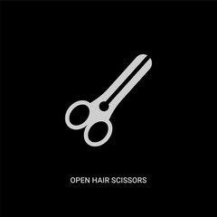white open hair scissors vector icon on black background. modern flat open hair scissors from beauty concept vector sign symbol can be use for web, mobile and logo.