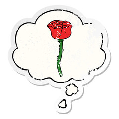 cartoon flower and thought bubble as a distressed worn sticker