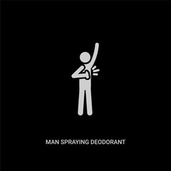 white man spraying deodorant vector icon on black background. modern flat man spraying deodorant from behavior concept vector sign symbol can be use for web, mobile and logo.