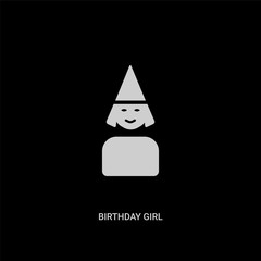 white birthday girl vector icon on black background. modern flat birthday girl from birthday party and wedding concept vector sign symbol can be use for web, mobile and logo.