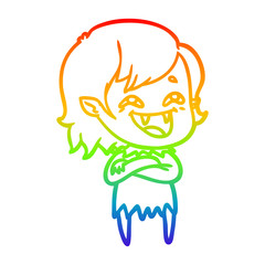 rainbow gradient line drawing cartoon laughing vampire girl