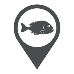 Icono plano localización pescado color gris