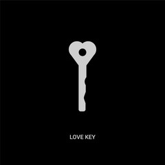 white love key vector icon on black background. modern flat love key from birthday party and wedding concept vector sign symbol can be use for web, mobile and logo.