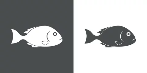 Kussenhoes Icono plano pescado en gris y blanco © teracreonte