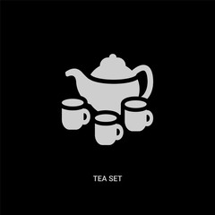 white tea set vector icon on black background. modern flat tea set from bistro and restaurant concept vector sign symbol can be use for web, mobile and logo.