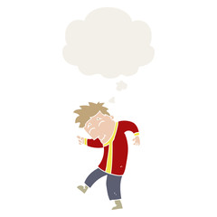 cartoon dancing man and thought bubble in retro style