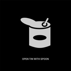 white open tin with spoon vector icon on black background. modern flat open tin with spoon from bistro and restaurant concept vector sign symbol can be use for web, mobile and logo.