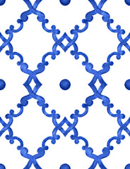 Watercolor delft blue pattern - 276682887