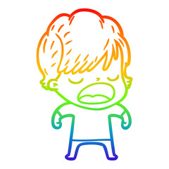 rainbow gradient line drawing cartoon woman talking