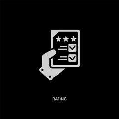 white rating vector icon on black background. modern flat rating from blogger and influencer concept vector sign symbol can be use for web, mobile and logo.