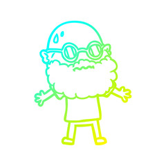 cold gradient line drawing cartoon worried man with beard and sunglasses