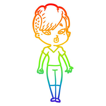 recommend clip art: rainbow gradient line drawing cartoon surprised girl