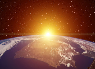 Sunrise, view from space. The elements of this image furnished by NASA.