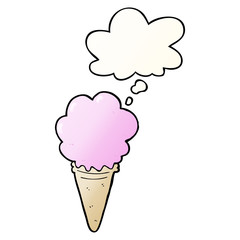 cartoon ice cream and thought bubble in smooth gradient style