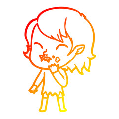 warm gradient line drawing cartoon vampire girl with blood on cheek