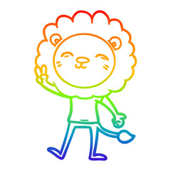 rainbow gradient line drawing cartoon lion giving peac sign